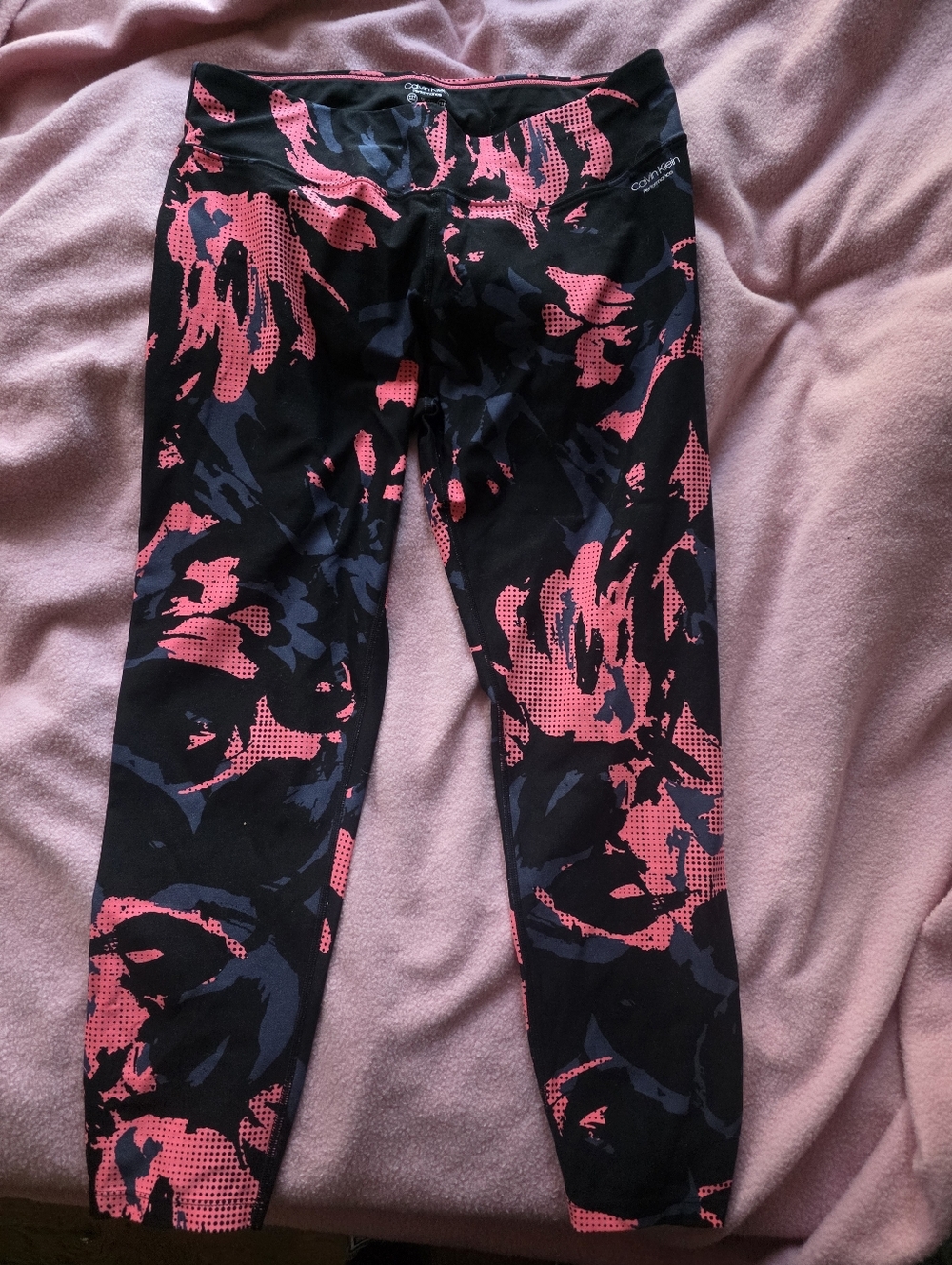Calvin Klein Black and Hot Pink Abstract Print Active Wear Leggings